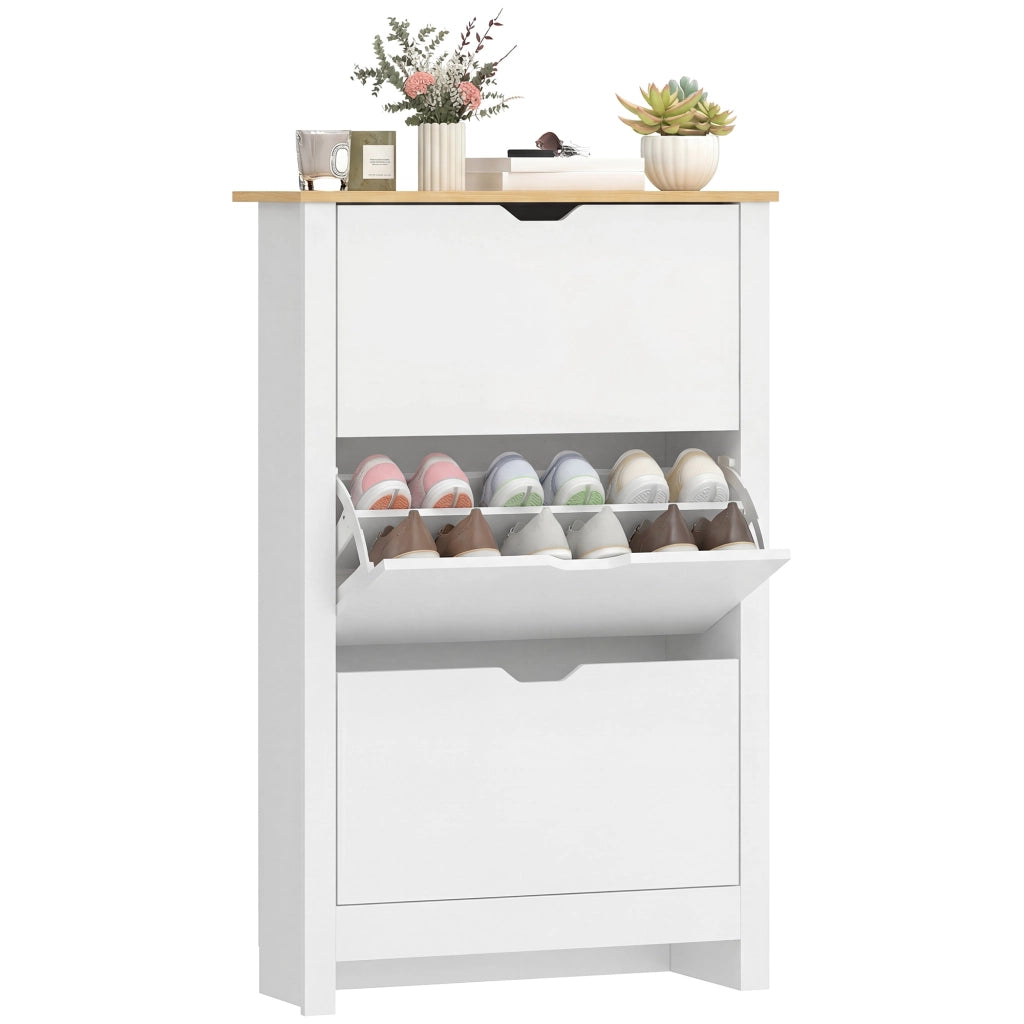 Armadio per Scarpe con 3 Ante e 2 Ripiani ¨C Zephmum ¨C Bianco Rovere 90x51x180