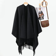 Nuovo scialle in tinta unita in stile coreano, elegante e versatile, con nappe, pi¨´ spesso e adatto come capospalla.