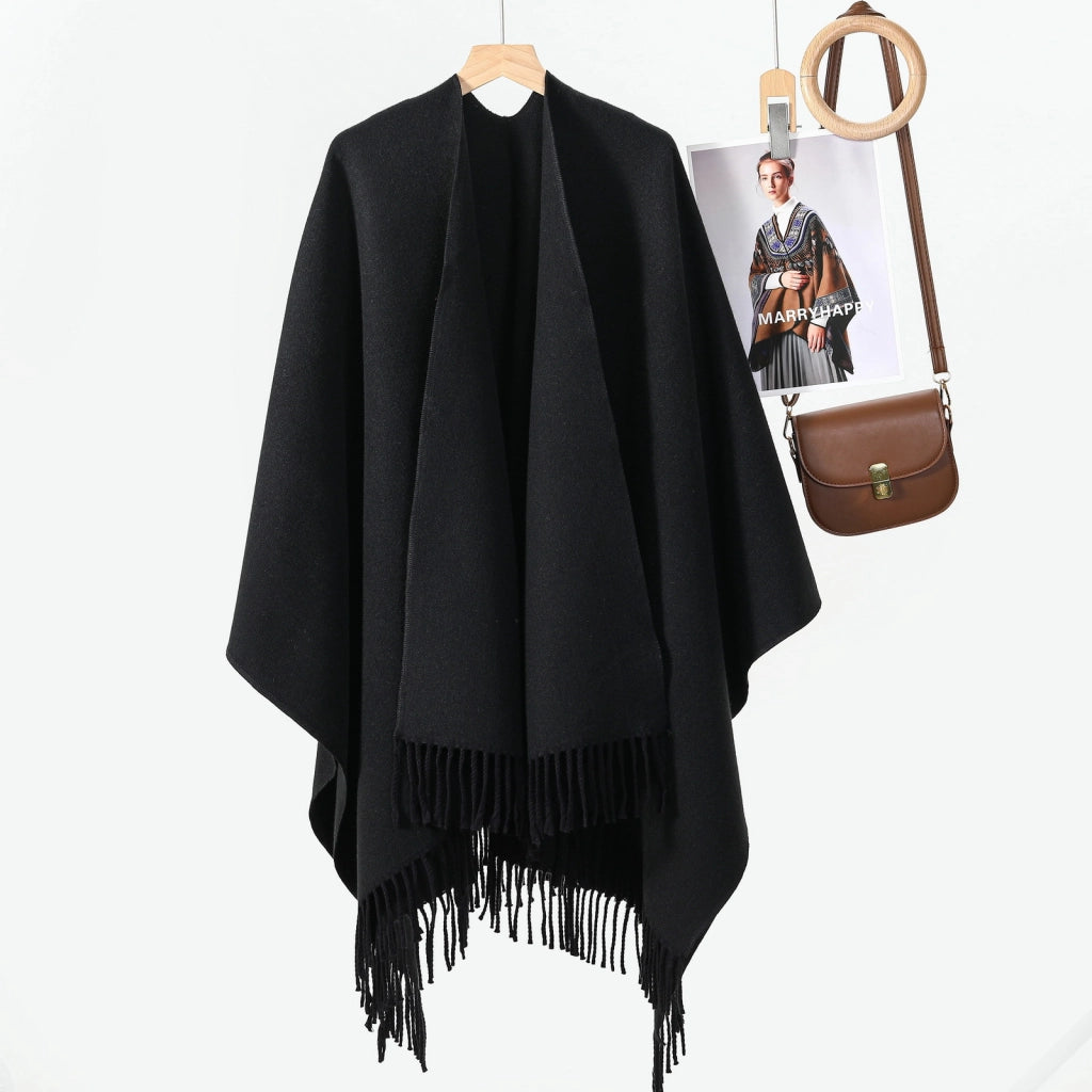 Nuovo scialle in tinta unita in stile coreano, elegante e versatile, con nappe, pi¨´ spesso e adatto come capospalla.