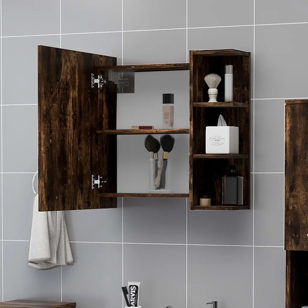 Mobile da Bagno | Armadio da bagno con Specchio Rovere Fumo 62,5x20,5x64 cm Legno