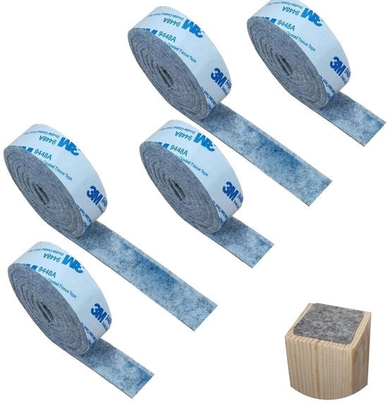 Pannelli di protezione per mobili - Resistenti a carichi pesanti - Strisce di velluto autoadesive - Isolamento acustico - 5 rotoli - 100 cm x 2 cm - Protezione per pavimenti