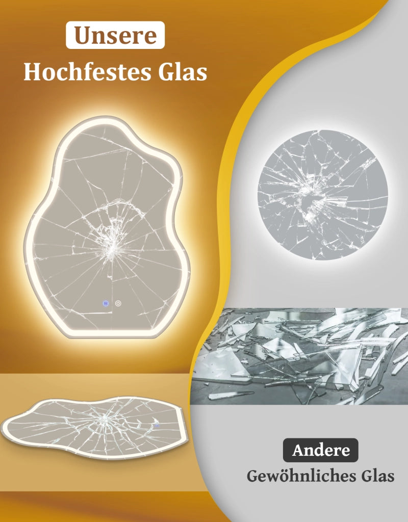 ZMH Specchio da bagno LED asimmetrico 60x80 cm IP44 interruttore touch antiappannante dimmerabile 3000K-6500K parete