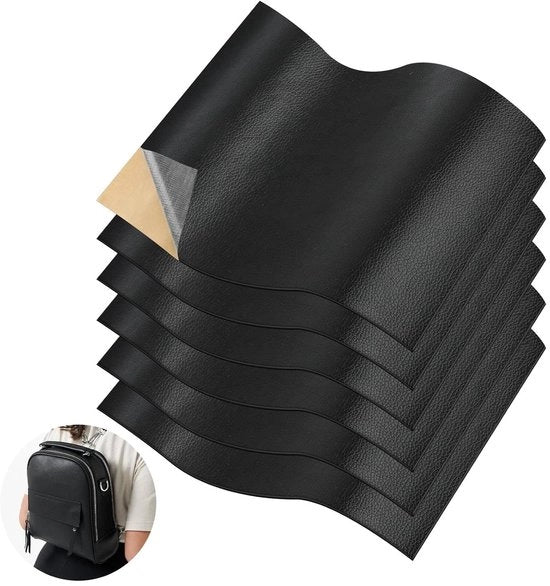 Kit di riparazione di pelle autoadesiva 20 x 30 cm nero - 6 pezzi - patches idrorepellenti - kit di riparazione di pelle per divano, sedile auto e borse - autoadesivo - riparazione di danni