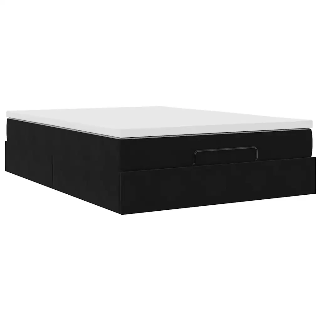 Struttura Letto Pouf con Materasso Nero 140x200 cm in Velluto