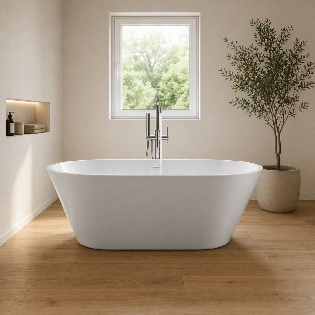 Vasca da bagno free standing ovale acrilico bianco lucido 138 x 57 x 75 cm