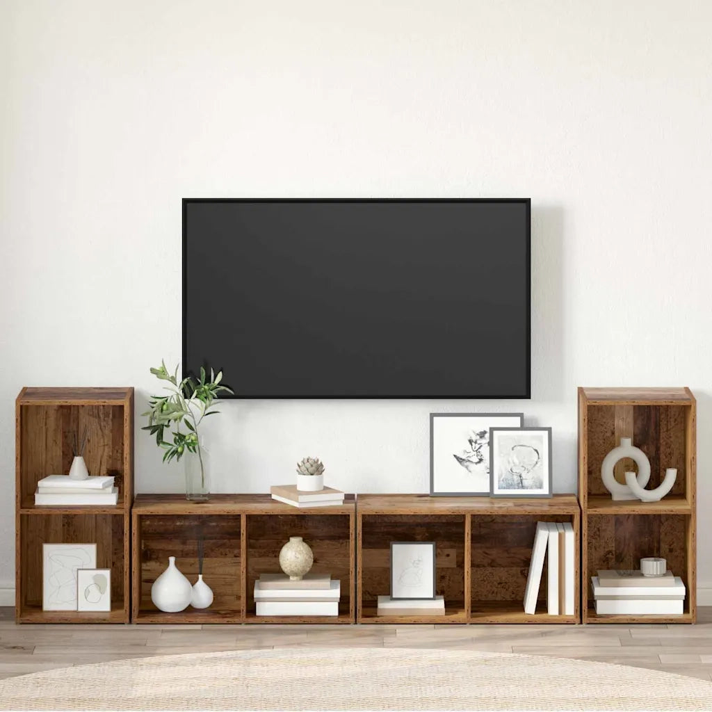 Set mobile TV 4 pz-Credenza per TV Legno vecchio 37 x 37 x 72 cm