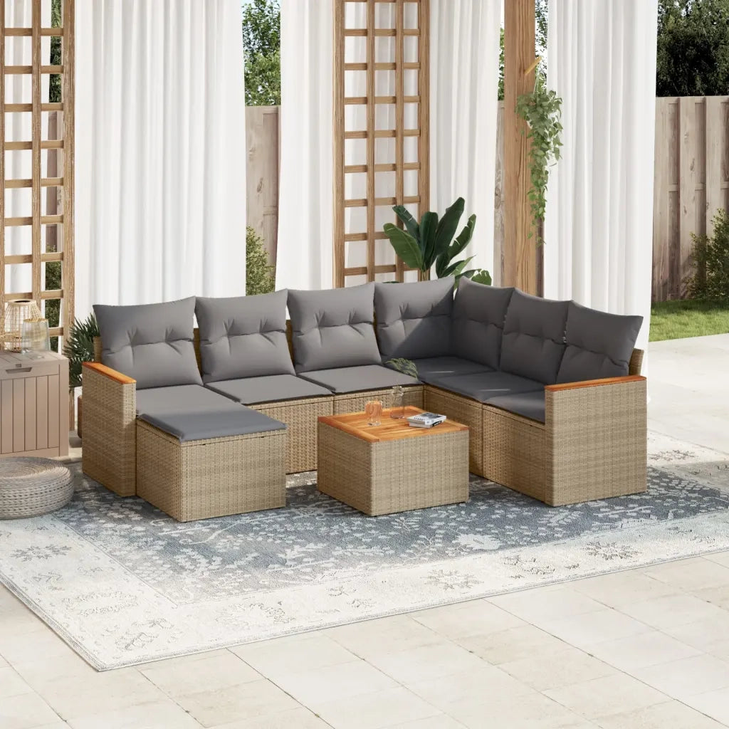 Set Divano da Giardino 8 pz con Cuscini Beige Misto Polyrattancod mxl 114442
