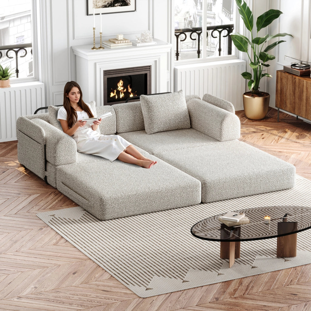 Fauteuil convertible in chenille con funzione letto e vano portaoggetti nel bracciolo e struttura in acciaio khaki