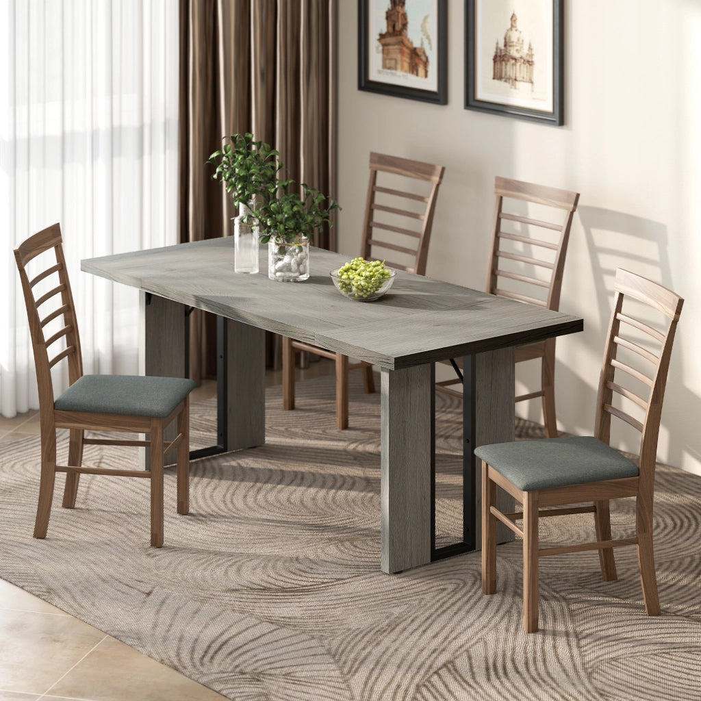Tavolo da Pranzo in Stile Industriale per 8 Persone max, in Legno e Acciaio, 180x80x75 cm, Grigio