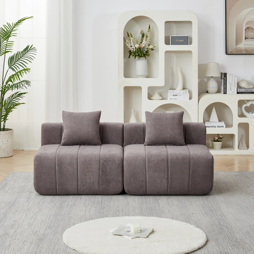 Divano modulare con design a tasti di pianoforte e montaggio nullo per soggiorno in ciniglia grigio
