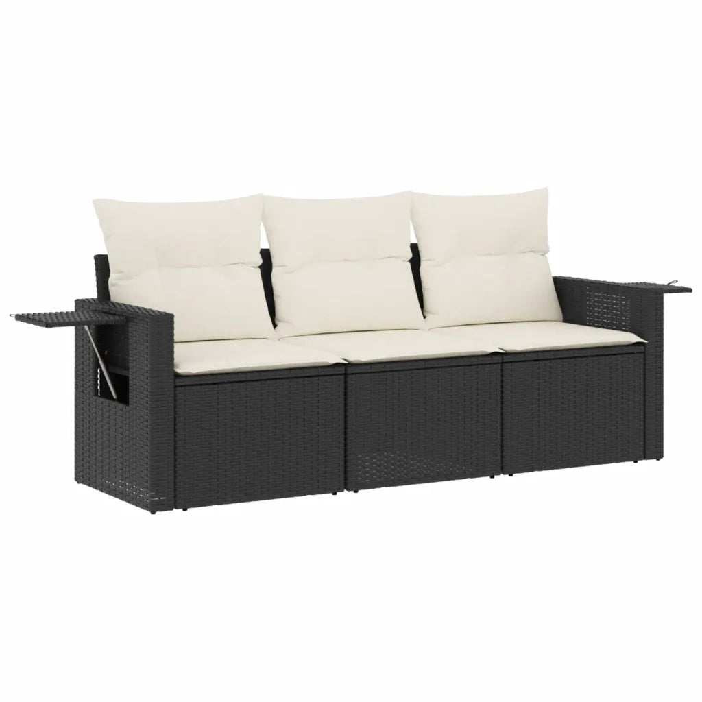 Set Divani da Giardino 3 pz | Set Salotto da Giardino con Cuscini in Polyrattan Nero