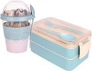 Bento Box per adulti senza grasso contenitore per pane (400 + 500 ml e 600 ml contenitore per cereali) Bento Box da asporto utensili snack box per microonde e lavastoviglie scuola lavoro inerte al BPA (turquesa)