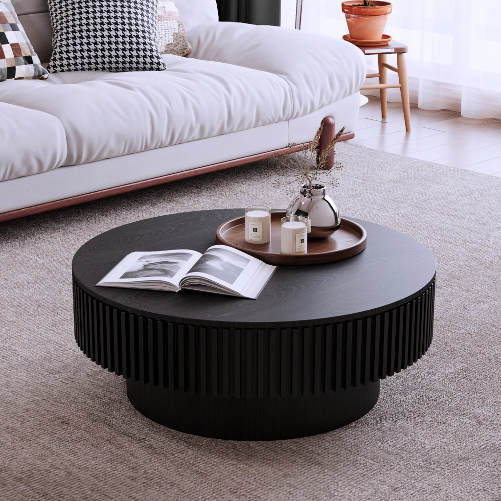 Tavolino da Caff¨¨ Rotondo con Ripiano ¨C MINIMAL ¨C Legno Massello, Nero, ?75 cm