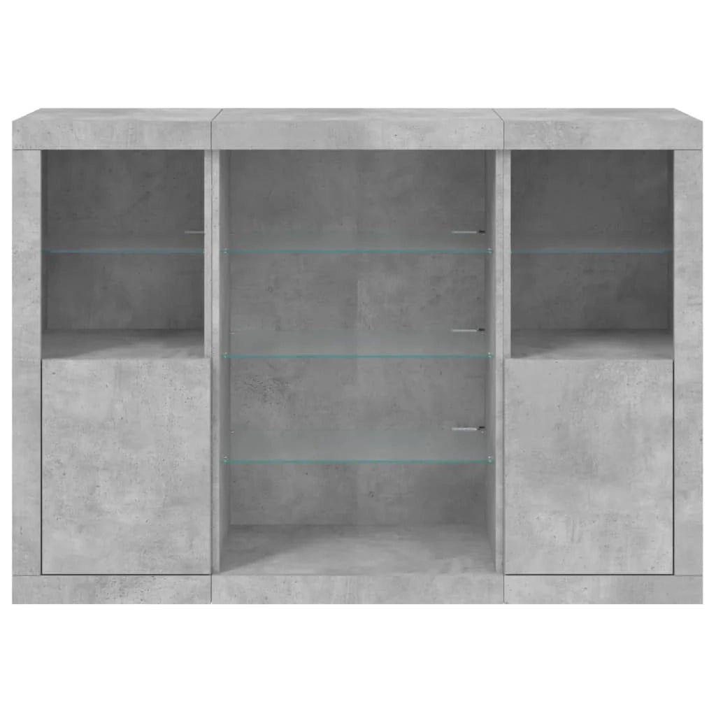 Buffet credenza cassettiera armadio mobile contenitore organizer per cucina soggiorno salotto con luci LED 3 pezzi legno ingegnerizzato grigio 02_0037220