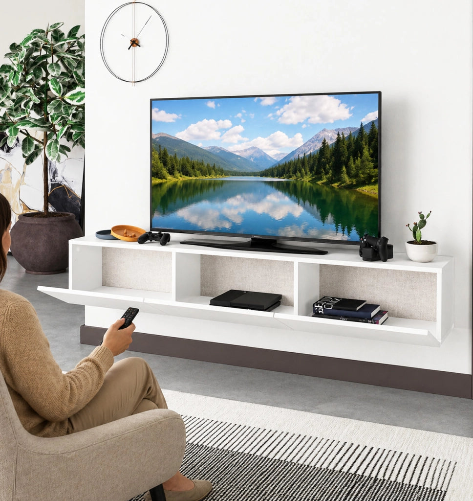 Mobile TV sospeso 180 x 30 cm FRANCY Bianco con 3 Ante a ribalta Porta TV parete