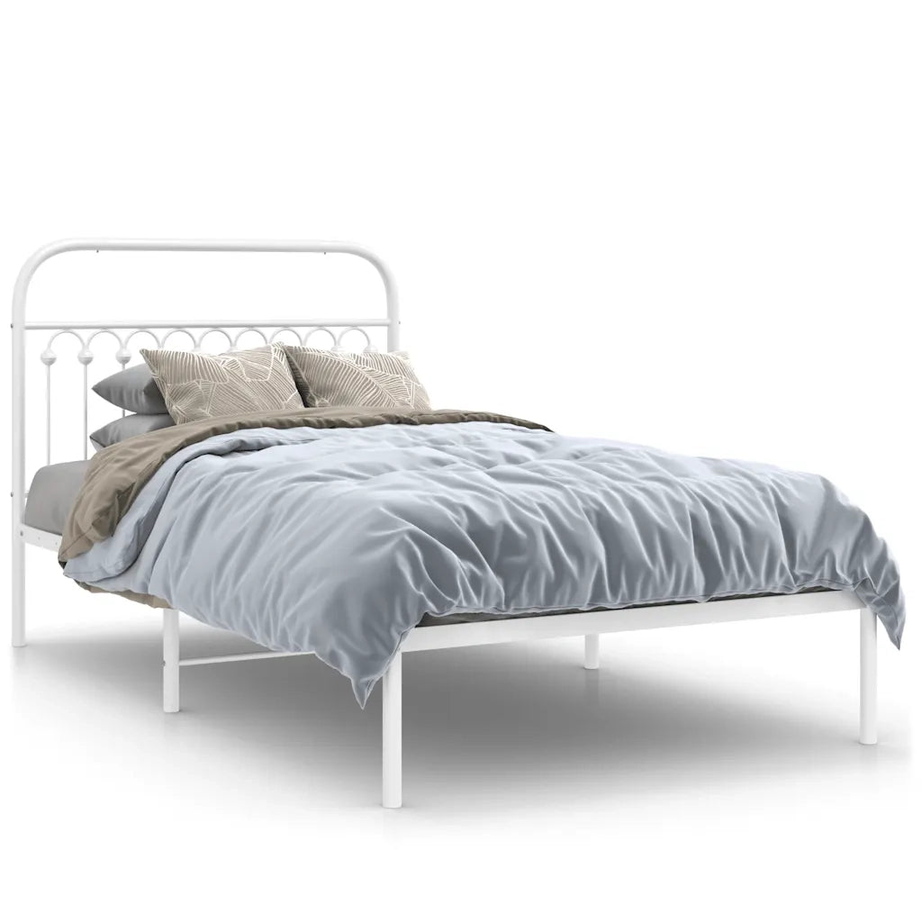 Letto singolo | Letto per adulti | Giroletto con Testiera Metallo Bianco 107x203 cm