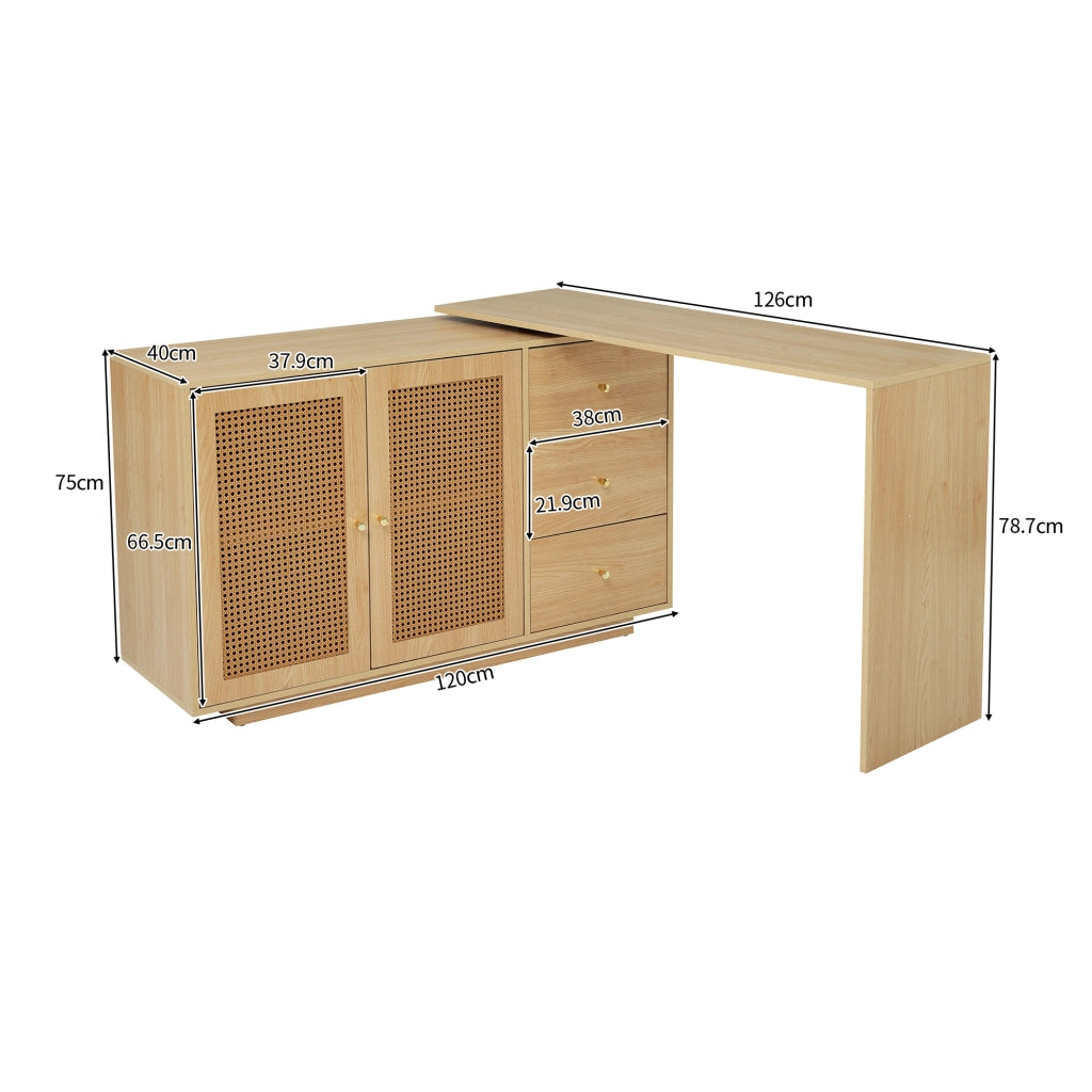 Scrivania ad angolo con mobiletto girevole 360°; 126 cm; MDF effetto legno naturale