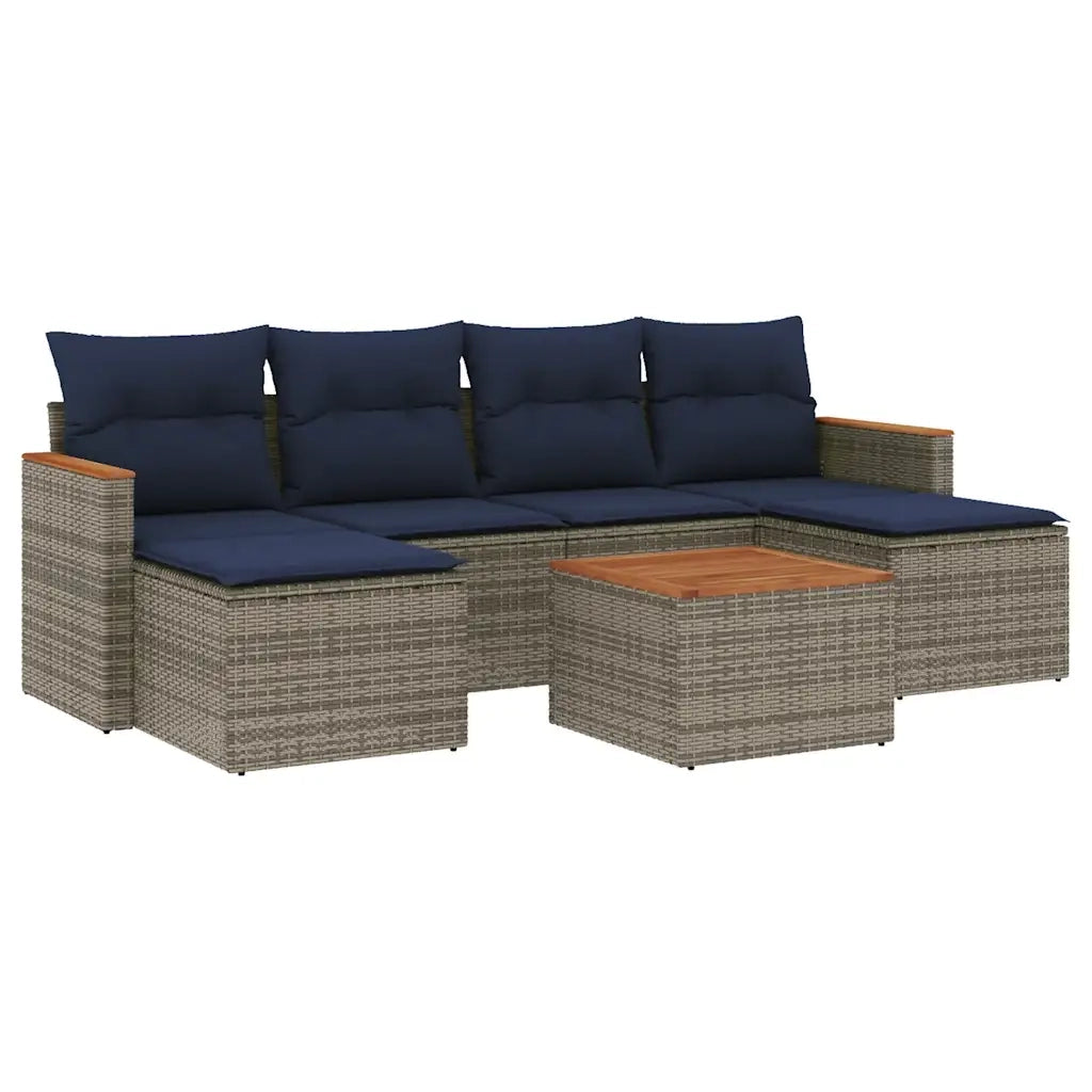 Set Divani da Giardino 7 pz con Cuscini Grigio in Polyrattan 3226229
