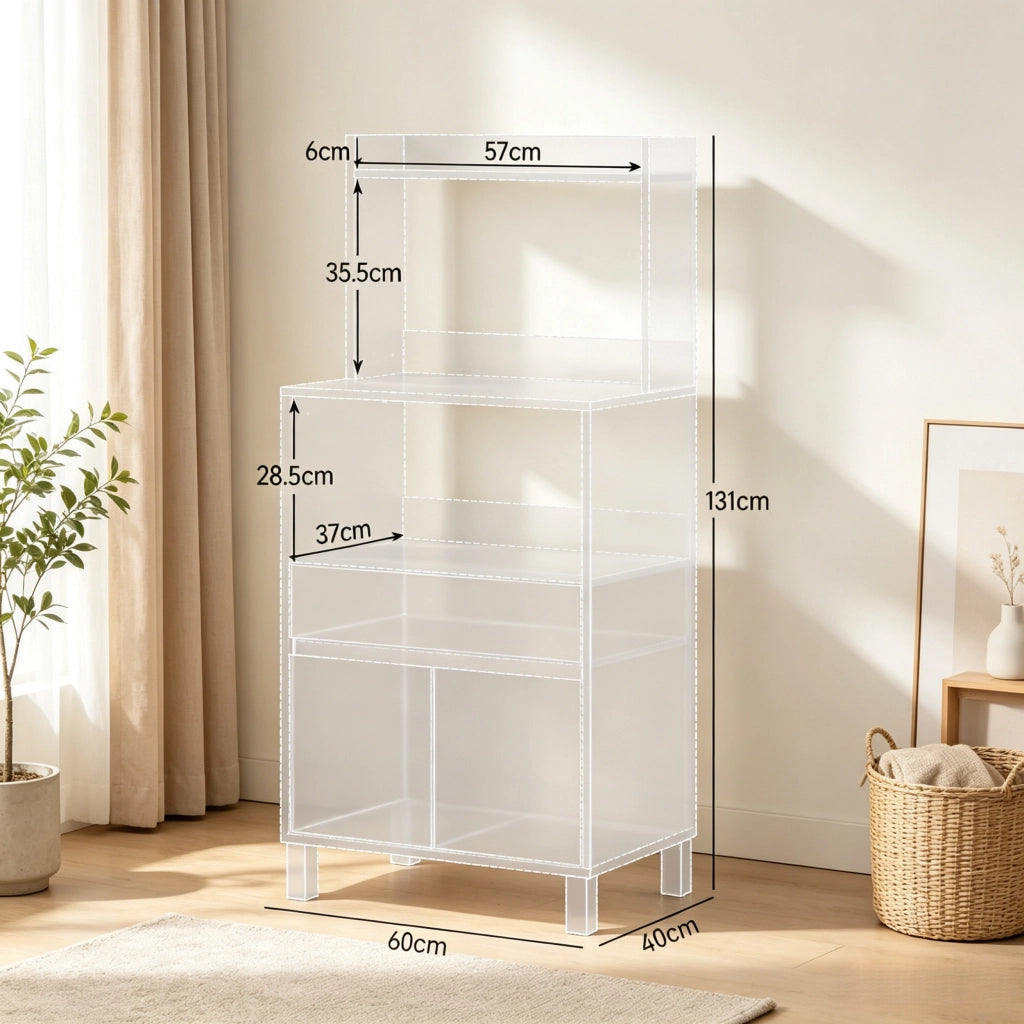 Mobile per microonde, credenza da cucina, mobile per microonde con armadietto, cassetti e ripiano superiore, pratico mobile contenitore da cucina per
