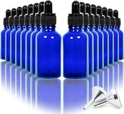 16 pezzi 30ML flaconi di vetro per gocce - contenitore per oli essenziali - con 2 minitrasformatori in acciaio inossidabile - blu