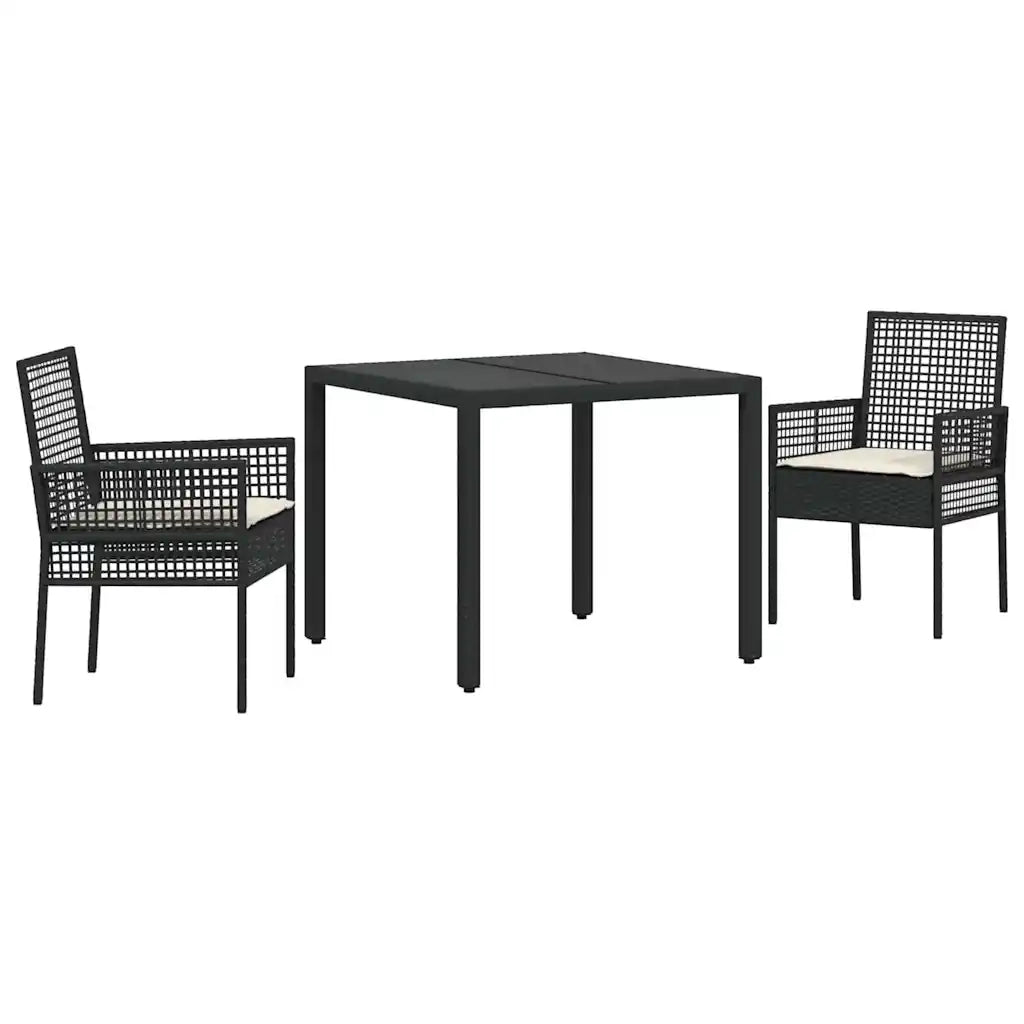 Set da Pranzo per Giardino 3 pcs Nero polyrattan 3334855