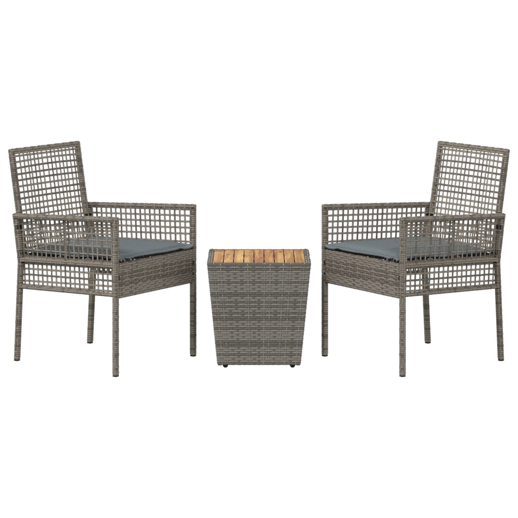 Set Bistro da Giardino 3 Pezzi con Cuscini Grigio in Polyrattan