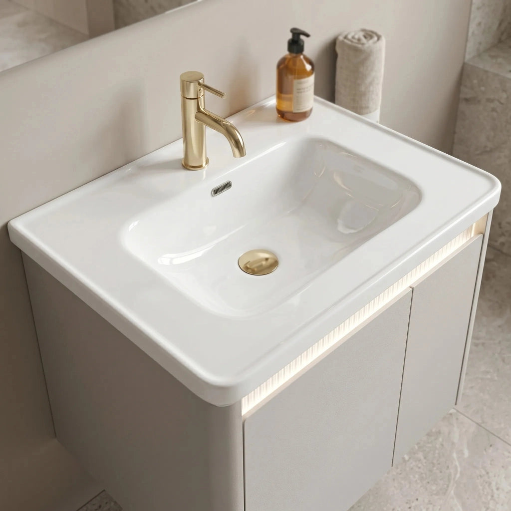 Set Di Mobili Da Bagno Con Lavabo Sora De07-60 Beige 60cm