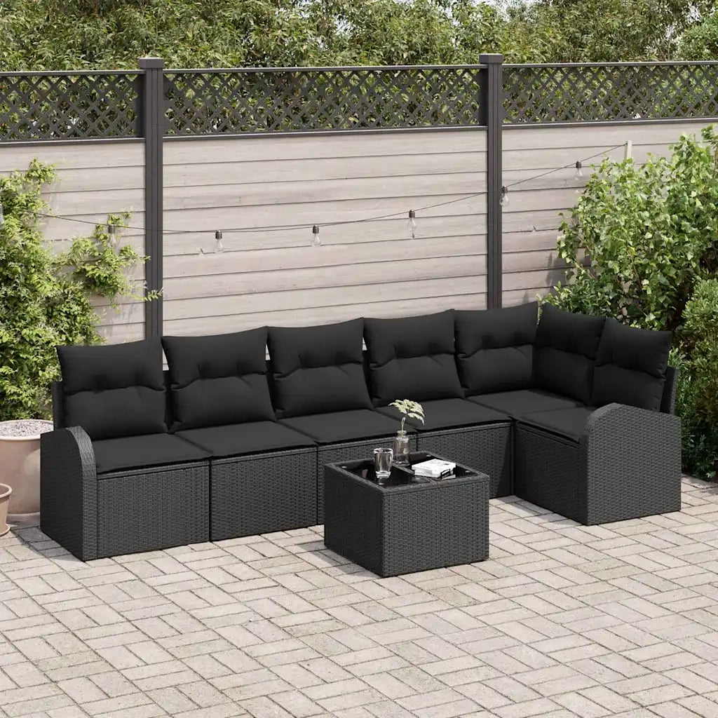 Set Divano da Giardino con cuscino 7 pcs Nero polyrattan 3354742
