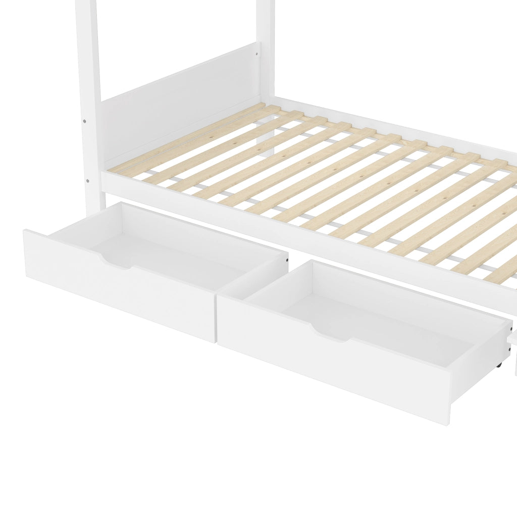 Letto a Castello 90x200 cm - con Cassetti; Armadio; Scaffali e Scaletta