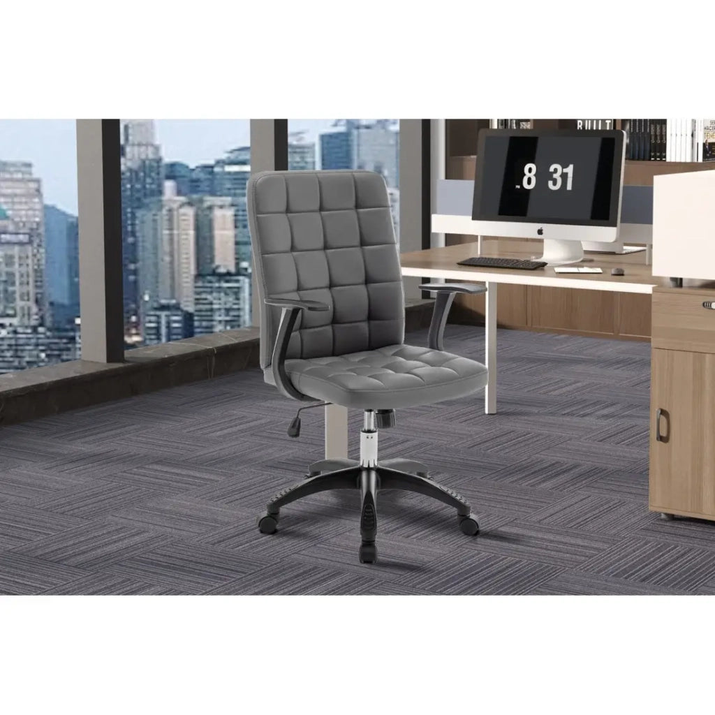 Sedia da ufficio KARDEN – Tessuto grigio – Braccioli – Girevole – Piedi in metallo – Design ergonomico e contemporaneo