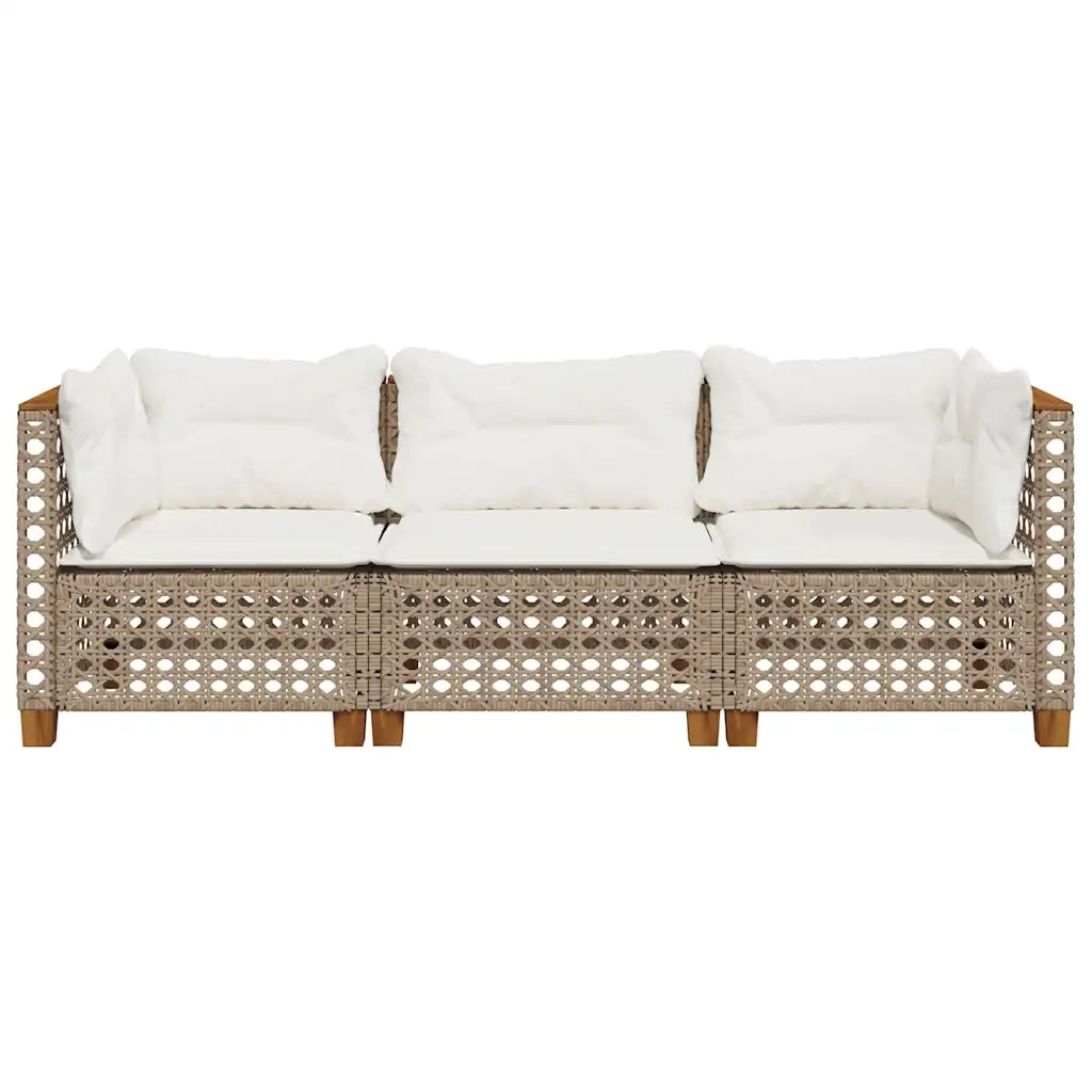 Divano da Giardino con Cuscini a 3 Posti Beige in Polyrattan