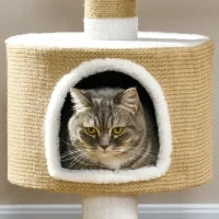 Albero tiragraffi Albero per gatti Tana per gatti, 1 Tana per gatti, 1 Lettiera, 70 cm x 49 cm x 79 cm, Naturale + Bianco