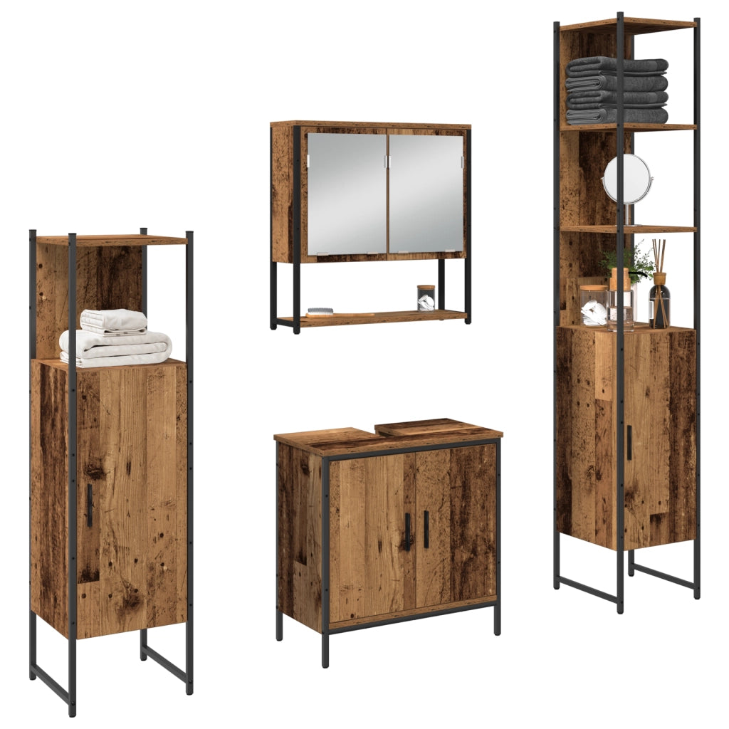 Set di mobili da bagno 4 pezzi - Legno vecchio - Legno ingegnerizzato