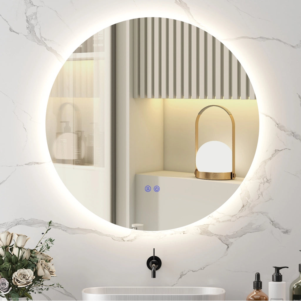 Specchio da Bagno LED Rotondo Antiappannante ¨C zephmum ¨C 80 cm Parete Bianco