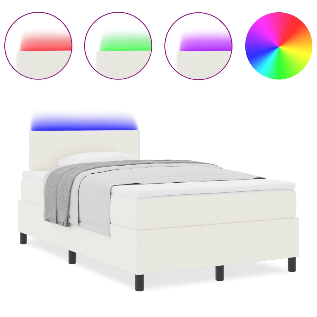 Letto con Box Spring con Materasso & Luce LED Crema Piccolo Matrimoniale Tessuto Corduroy