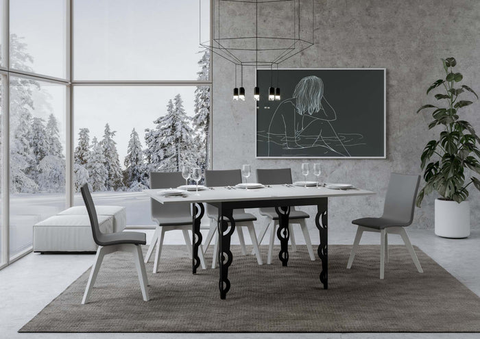 Tavolo Allungabile 90-180x90x80/78 cm Karamay Libra Bianco Frassino