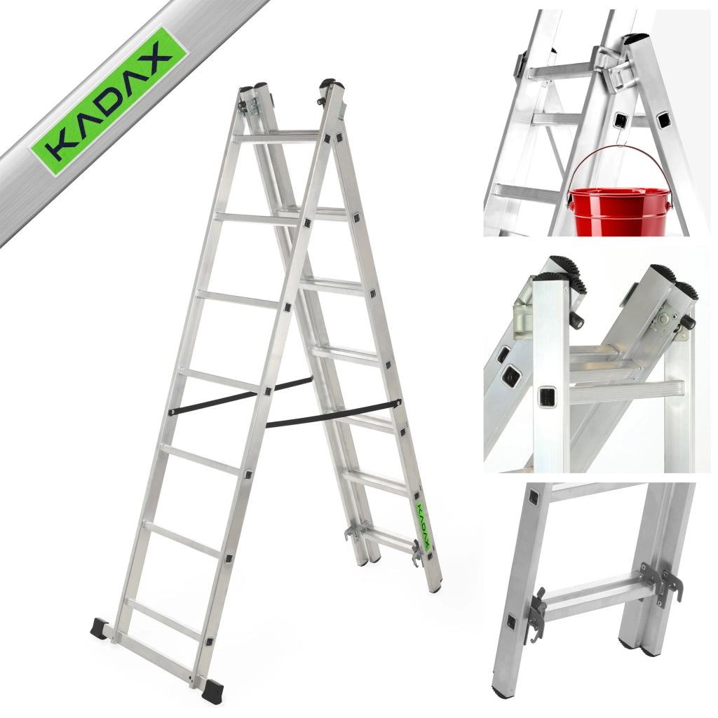 Scala universale in alluminio KADAX 3x7 pieghevole a doppia faccia, robusta + gancio