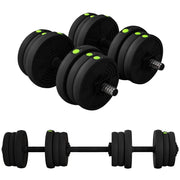 SET 2 IN 1 CON 2 MANUBRI CONVERTIBILI IN BILANCIERE PESO TOTALE 20 KG E DISCHI PESI REGOLABILI NERO