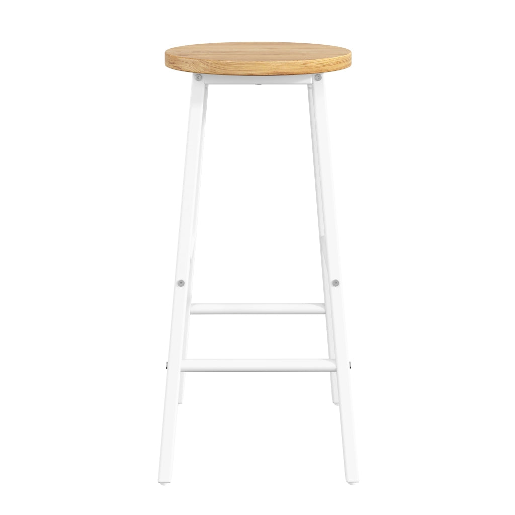 Set 2 sgabelli da bar in MDF effetto legno, struttura in metallo bianco, H 63 cm