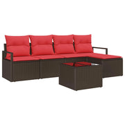 Set di divani con cuscino 6 pz | Set Salotto da Giardino Marrone polyrattan