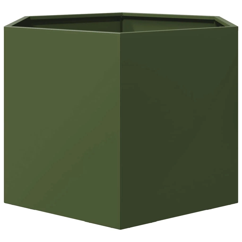 Fioriera rialzata per piante fiori terrazza giardino forma a oliva esagonale 69 x 60 x 45 cm acciaio verde 02_0038711