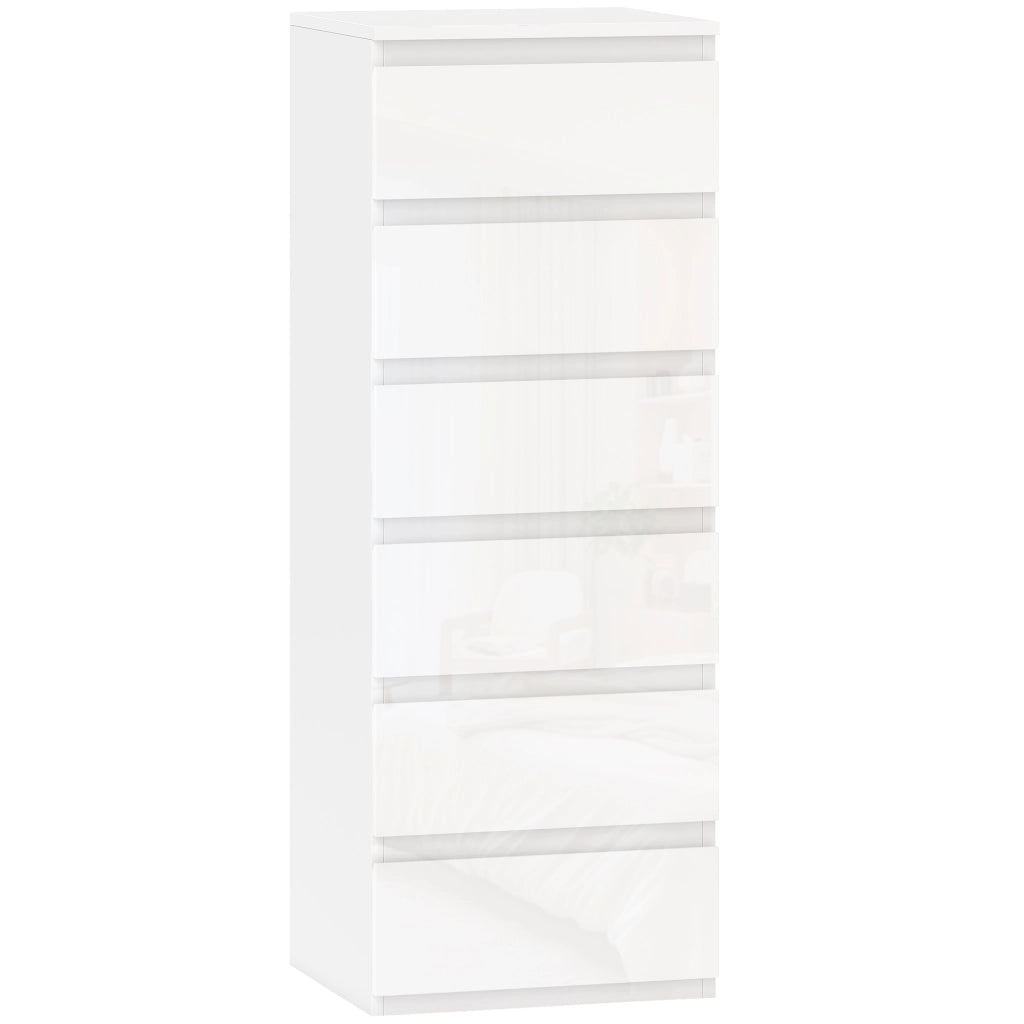 Comò Slim 40x35x109 cm 6 Cassetti Finitura Lucida in MDF Bianco