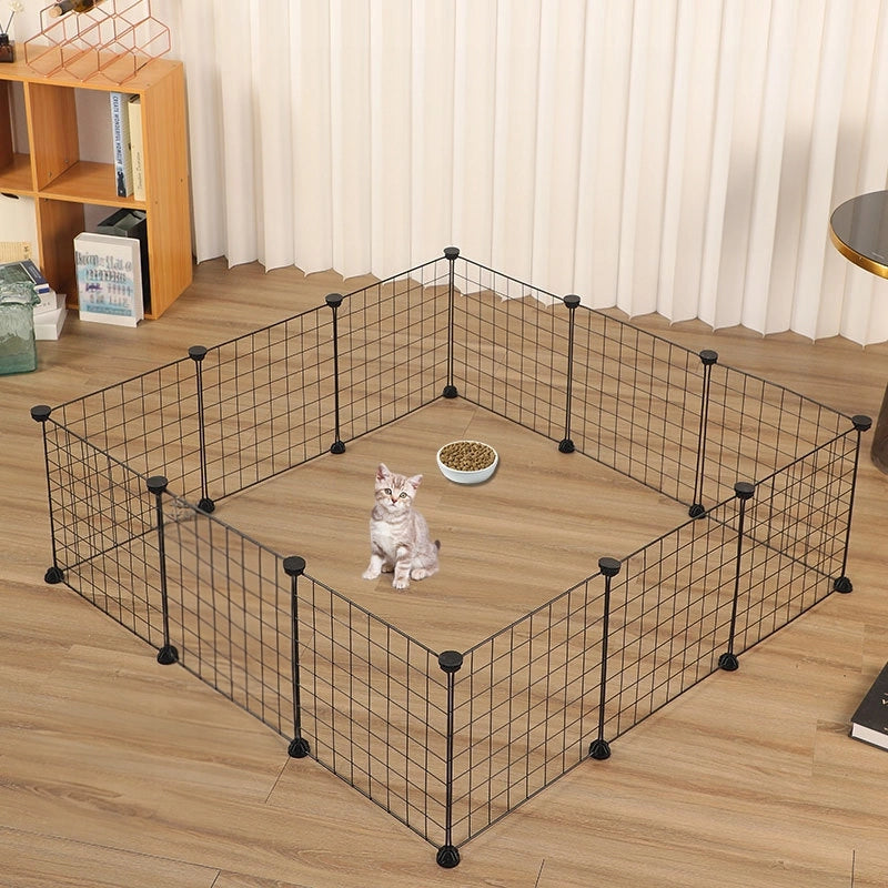 Recinto da gioco in metallo nero per cani, gatti, cuccioli e conigli, 108 cm