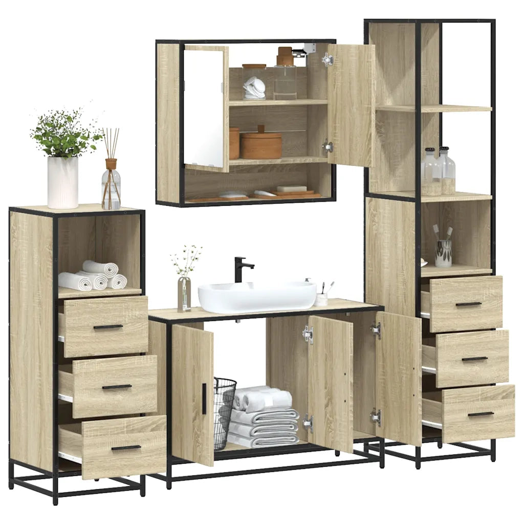Set Mobili da Bagno 4 pz Rovere Sonoma in Legno Multistrato