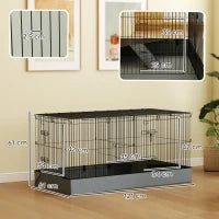 Gabbia per Animali Piccoli 2 in 1, Coperchio Rimovibile e Sezioni Separate, 121x61x61 cm, Nero