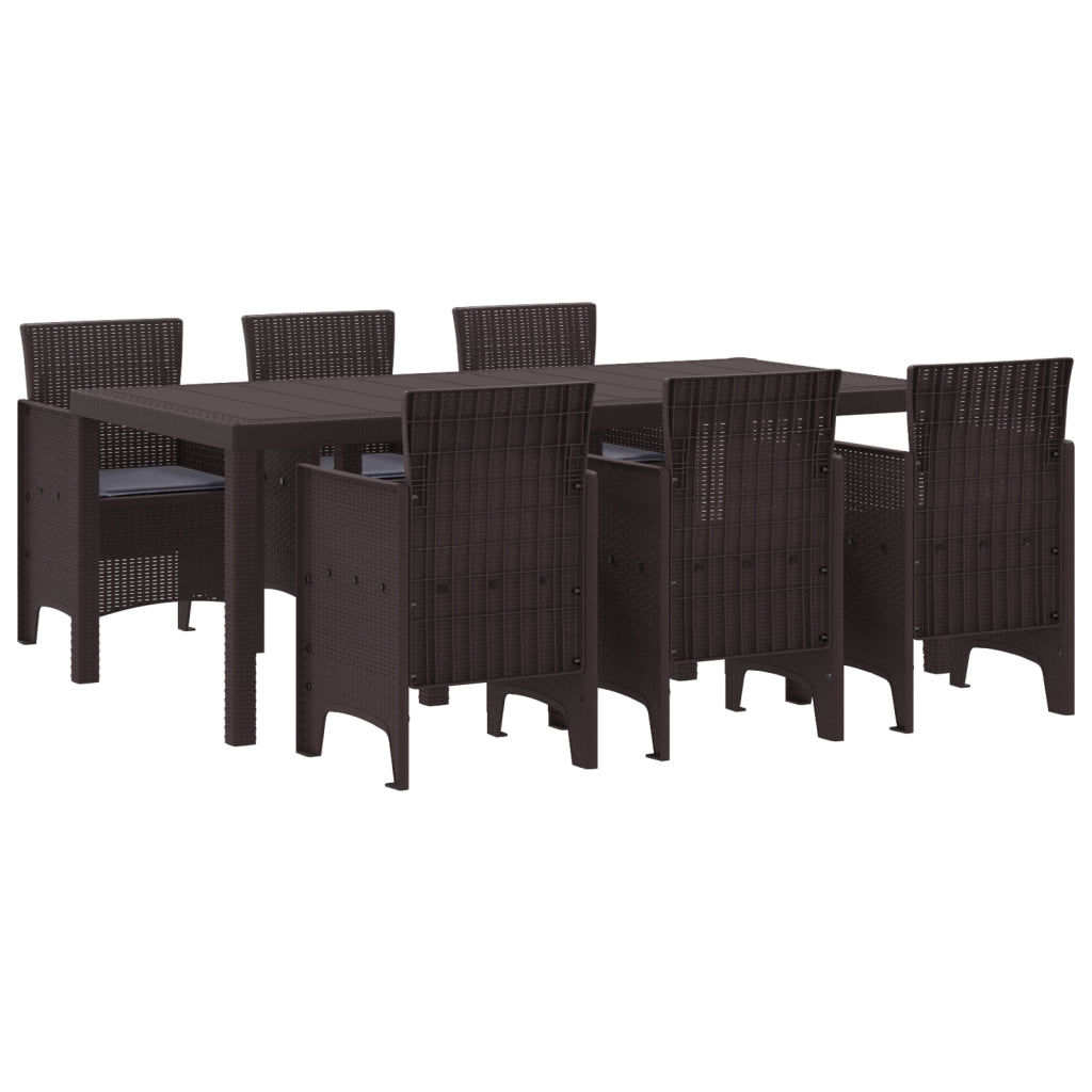 Set da Pranzo da Giardino 7 Pezzi con Cuscini Marrone Polyrattan