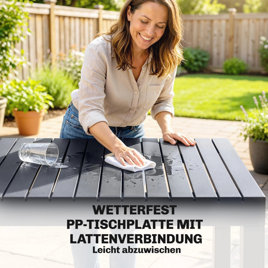 Set Giardino 5 Pezzi ¨C Tavolo Largo con 4 Sedie Impilabili ¨C zephmum ¨C Grigio Scuro
