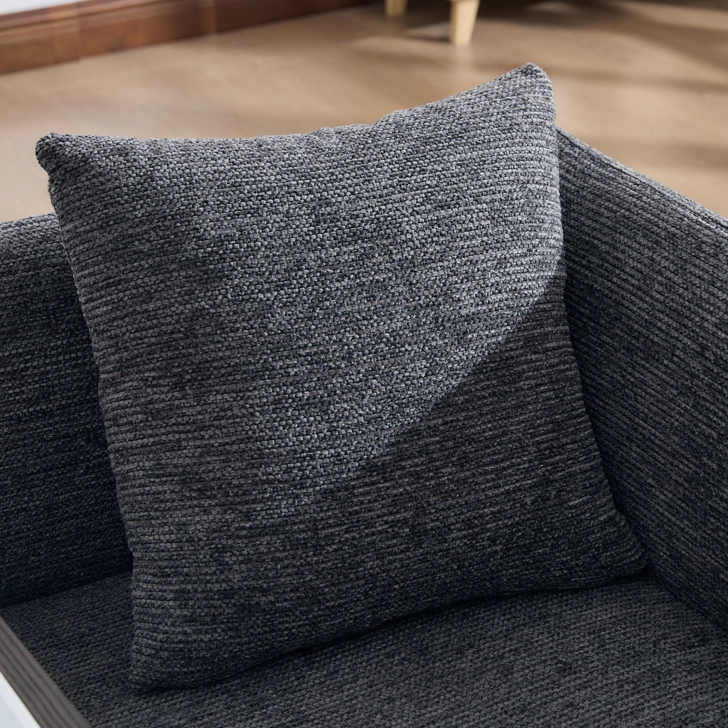 Poltrona con tavolino laterale e tasche portaoggetti, seduta ergonomica in ciniglia per salotto, grigio scuro