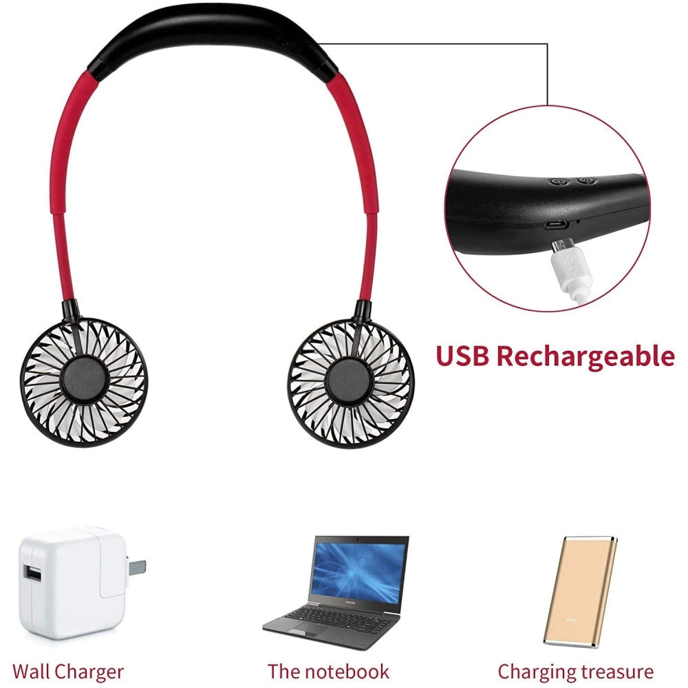 Trade Shop - Mini Ventilatore Portatile Supporto Cuffie Appeso Al Collo Ricaricabile Usb Fan -