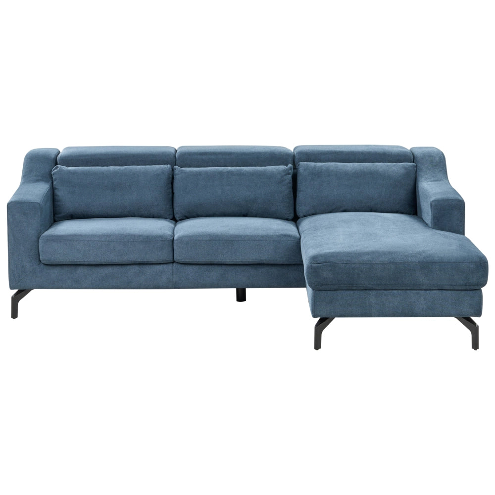 Divano Angolare In Tessuto versione sinistra Rivestimento In Poliestere Blu Con Poggiatesta Regolabile Chaise longue Design Moderno